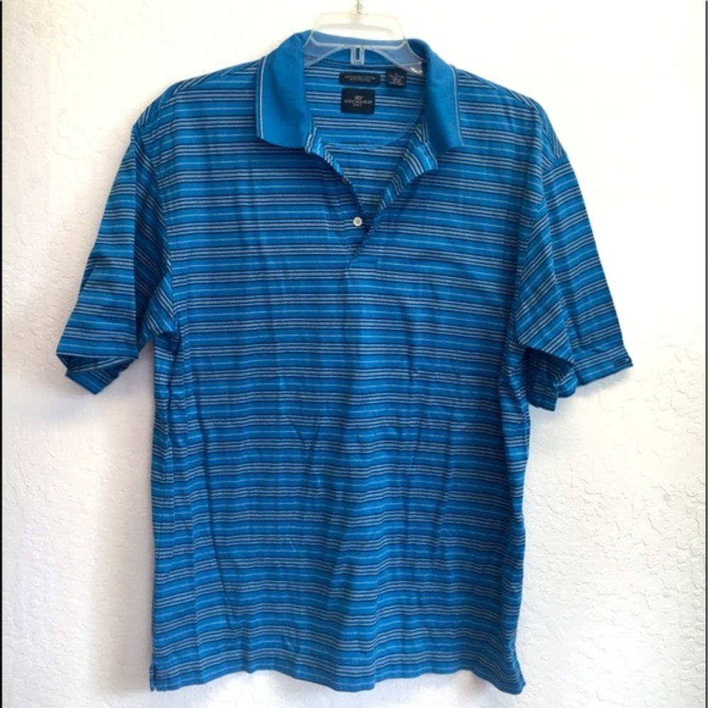 DOCKERS Golf Blue Collared Polo Mens Shirt Striped